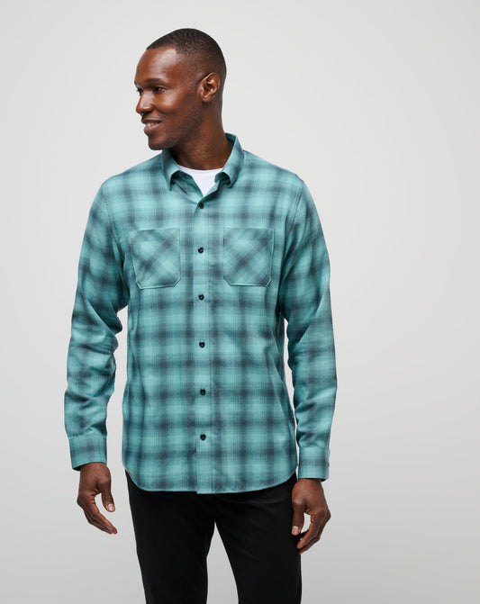 TravisMathew | Cloud Flannel Plaid Button-Up - Total Eclipse/Cameo